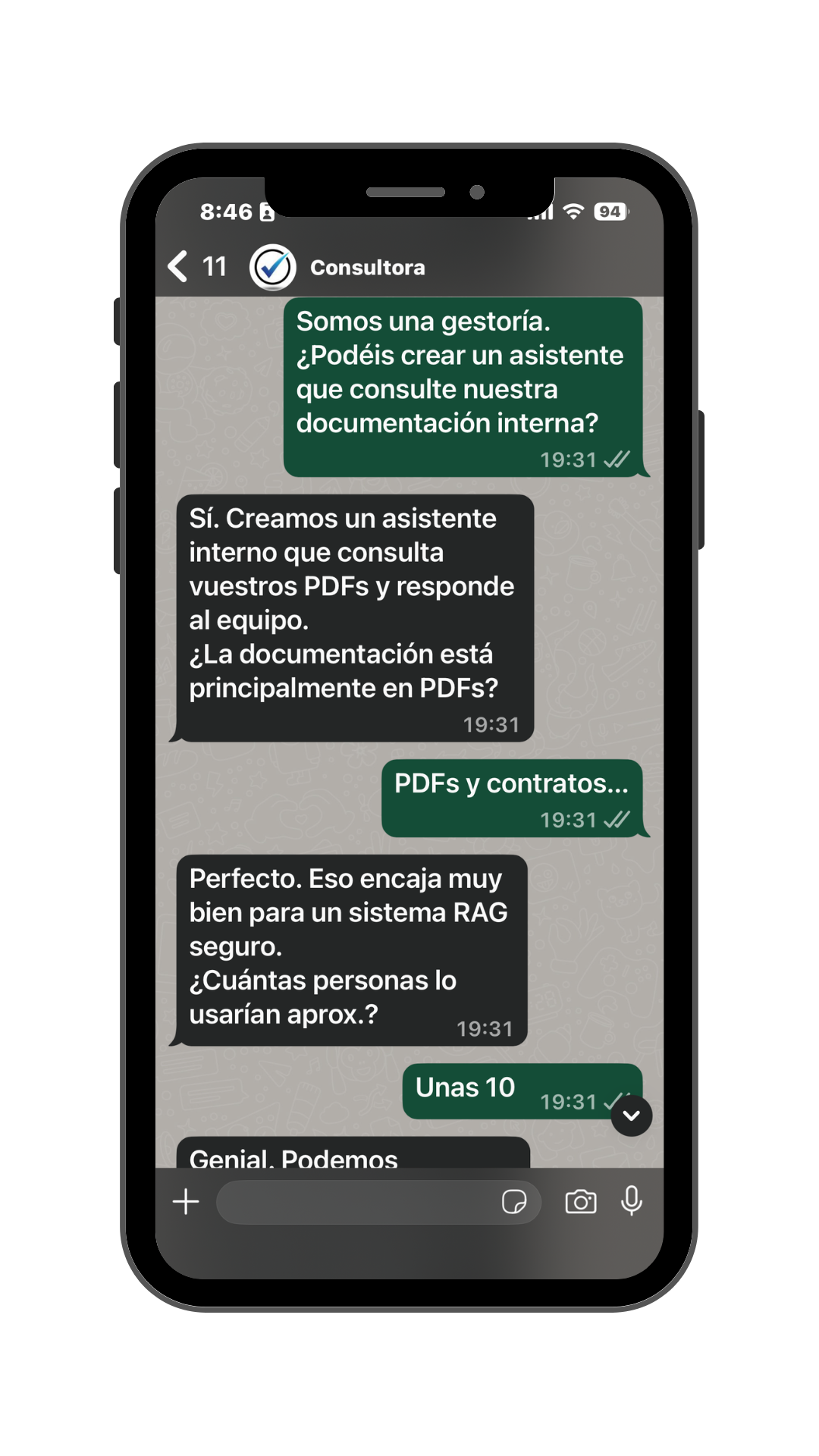Mockup de chatbot en consultora